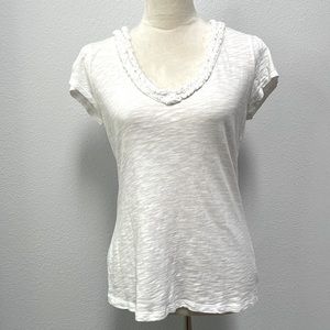 INC deep V neck ruffled tee